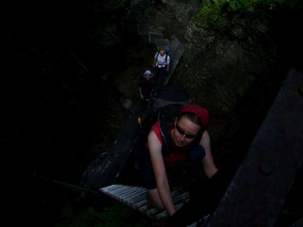 Emma climbing out of one of the many gorges