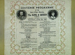 A lace souvenir programme of the King and Queen's visit