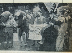 Male students 'roll out the barrels' from George's Brewery 