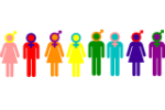 illustration of people, with different gender identity symbols