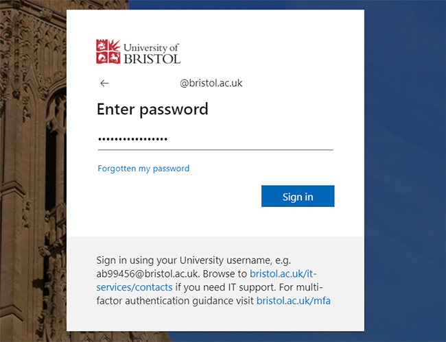 Sign-in screen that says "enter password".