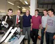 The winning students with the Dean of Engineering [from left to right] Edward Thompson, Professor Nick Lieven - Dean of Engineering, Tom Mynors, Graham Hinchly, Richard van Arkel and Peter Levi