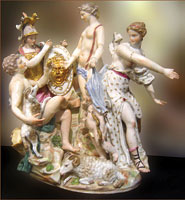 The ‘Judgement of Paris’ depicted in porcelain, from the Capitoline Museums, Rome.