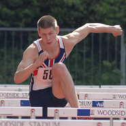 Lawrence Clarke competing in the men’s 110-metres hurdles race at the UK Athletics Championships