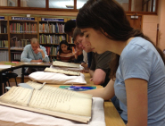 The Fulbright Scholars examining maritime documents at the Bristol Record Office